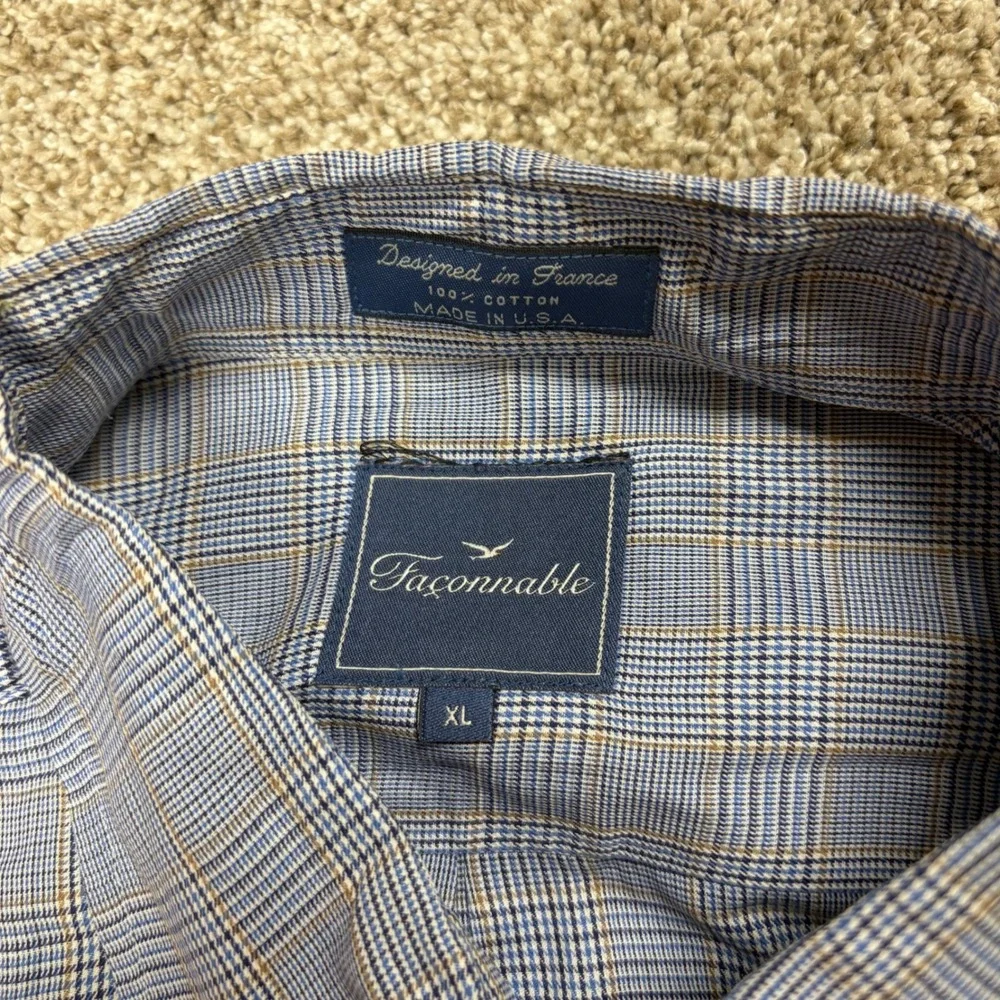 Vintage Faconnable Button Down Shirt Mens XL Glen Plaid Long Sleeve USA Made